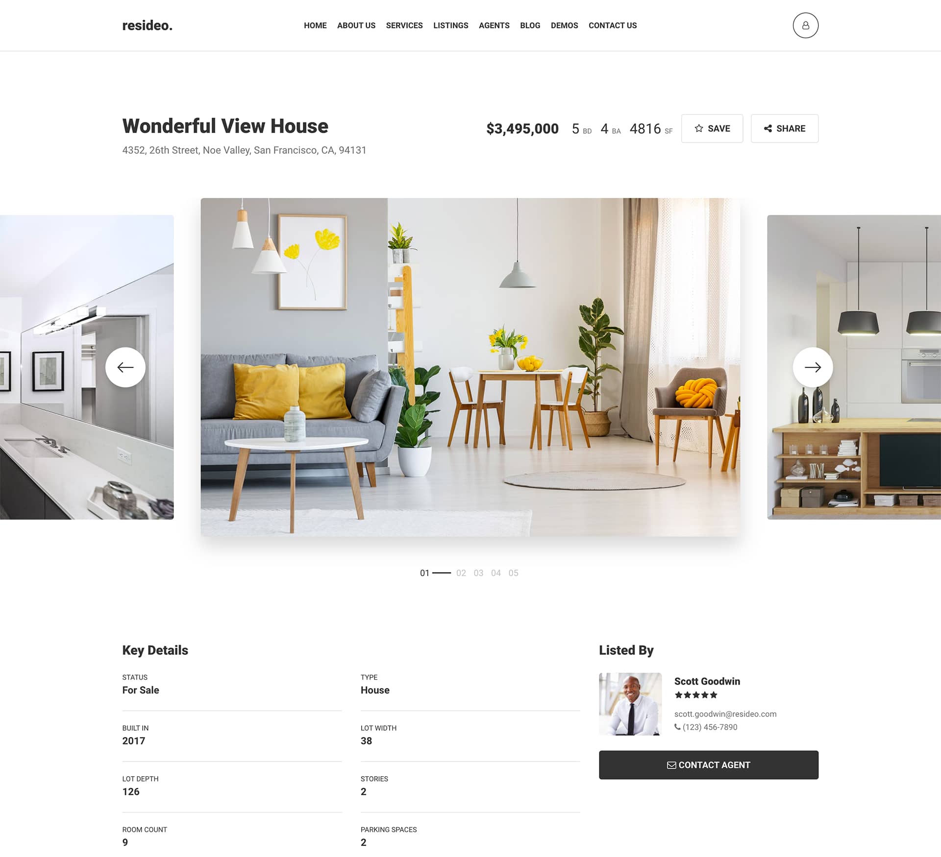 Resideo - Single property - Full width carousel | Title top