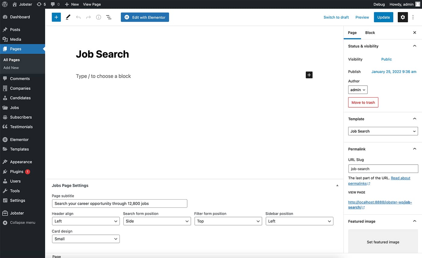 Jobster job search page template