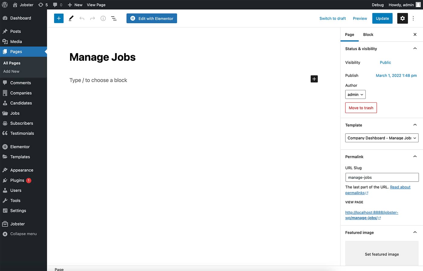 Jobster company dashboard manage jobs page template