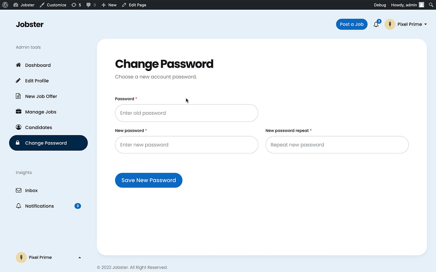 Jobster company change password jobs page front-end
