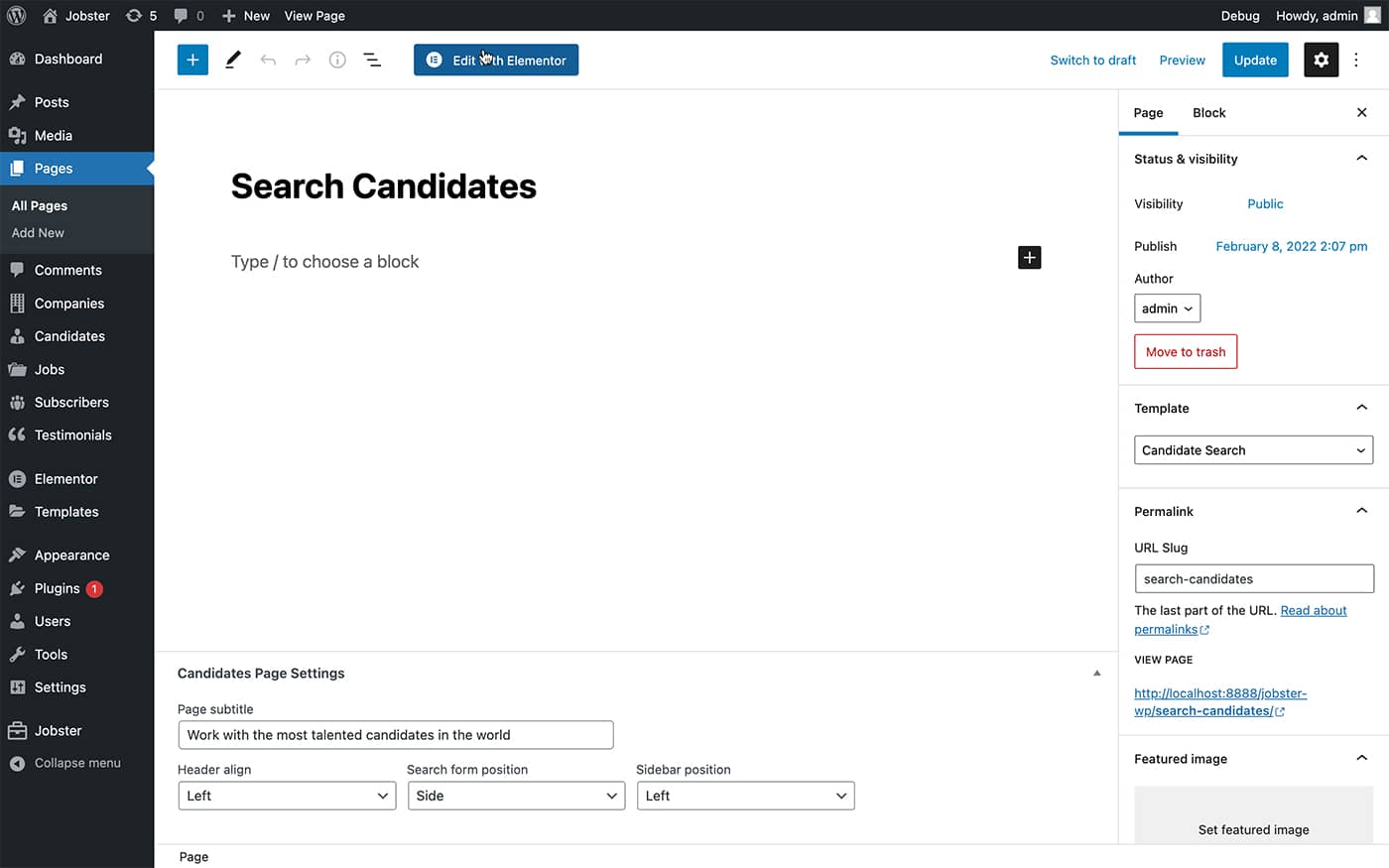 Jobster candidate search page template