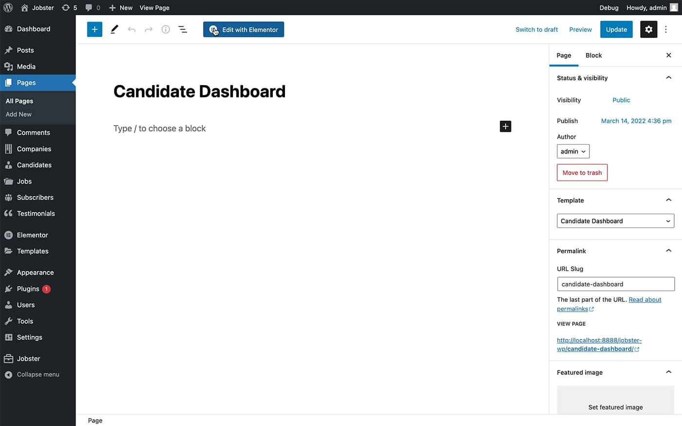 Jobster candidate dashboard page template