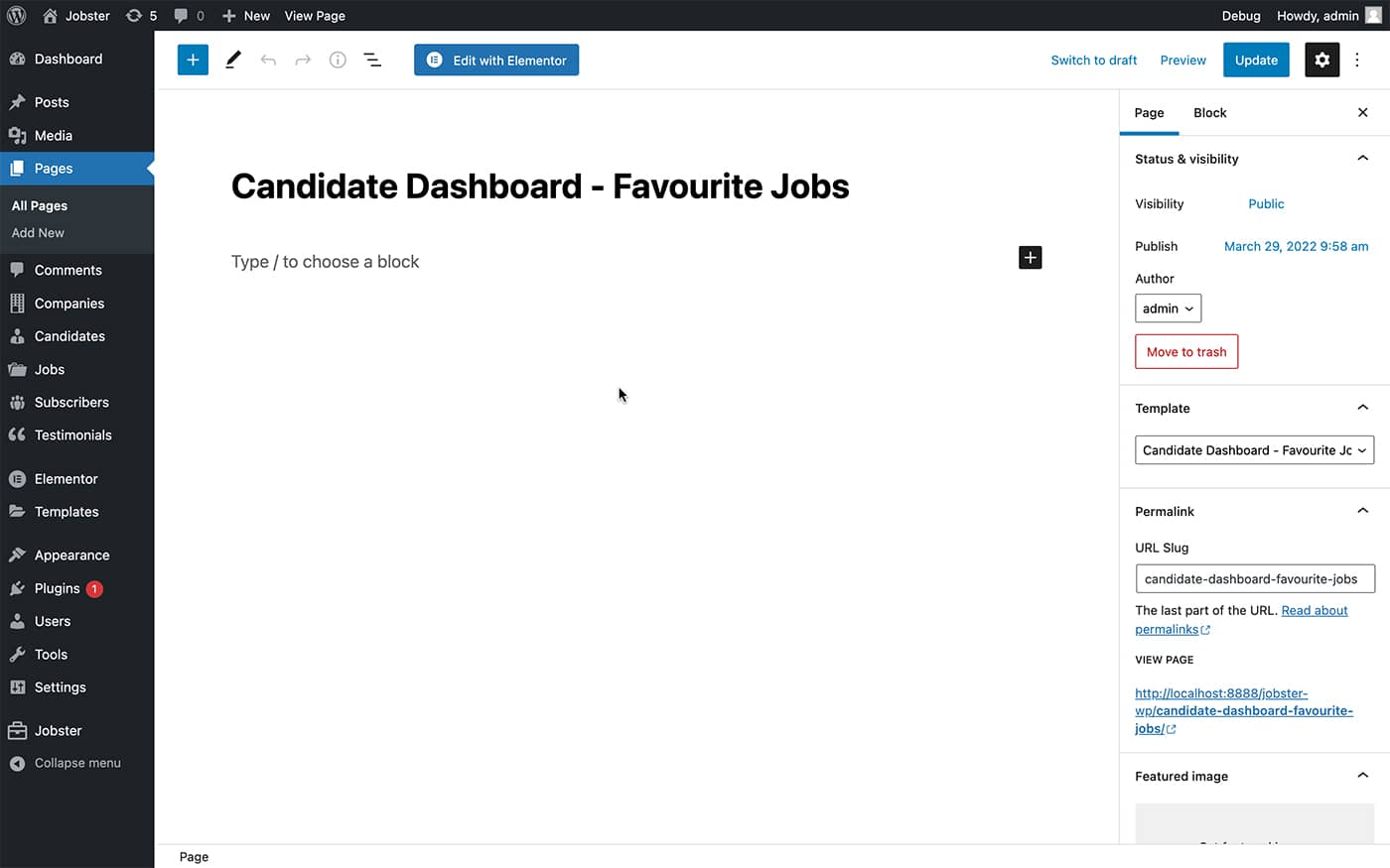 Jobster candidate dashboard fav jobs page template