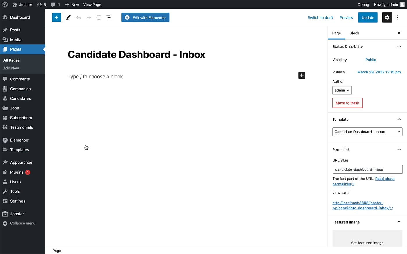 Jobster candidate dashboard inbox page template