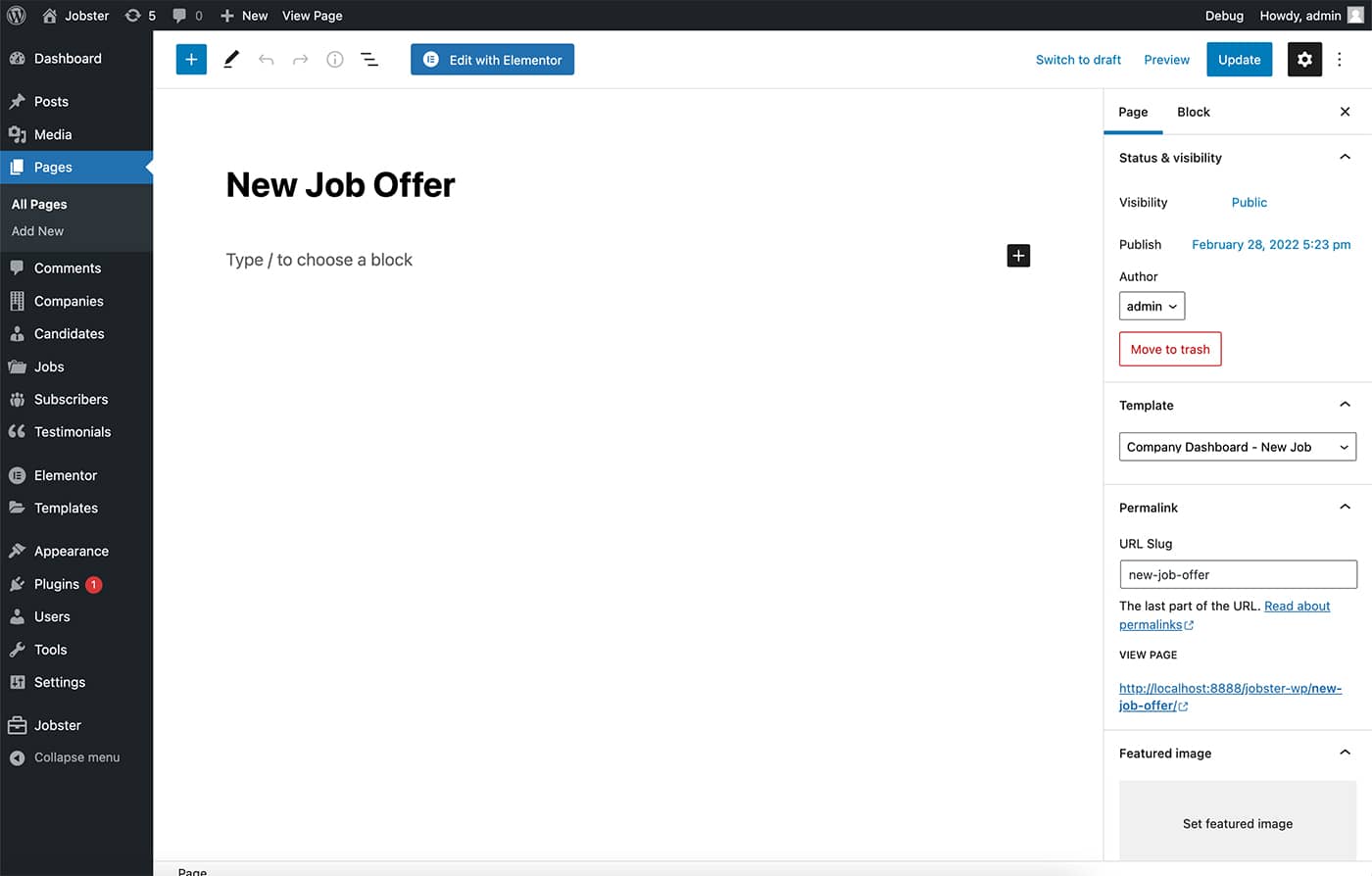 Jobster company dashboard new job page template