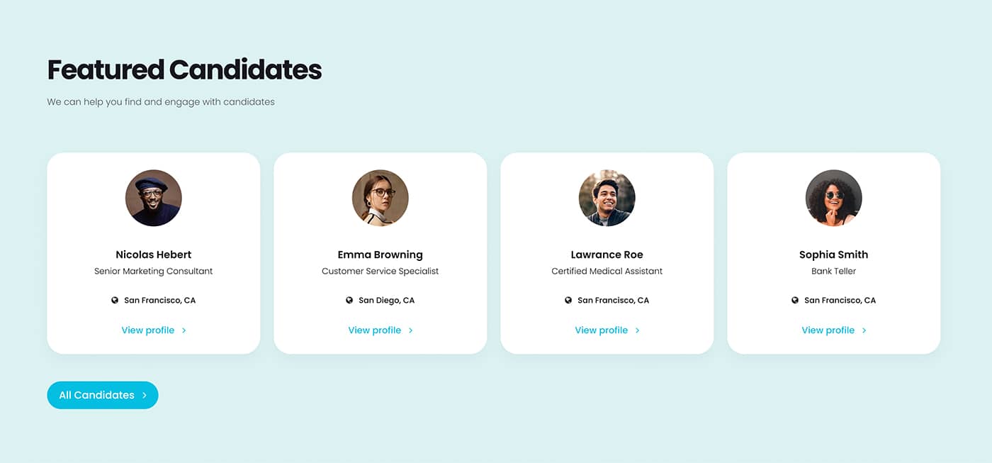 Jobster theme featured candidates module