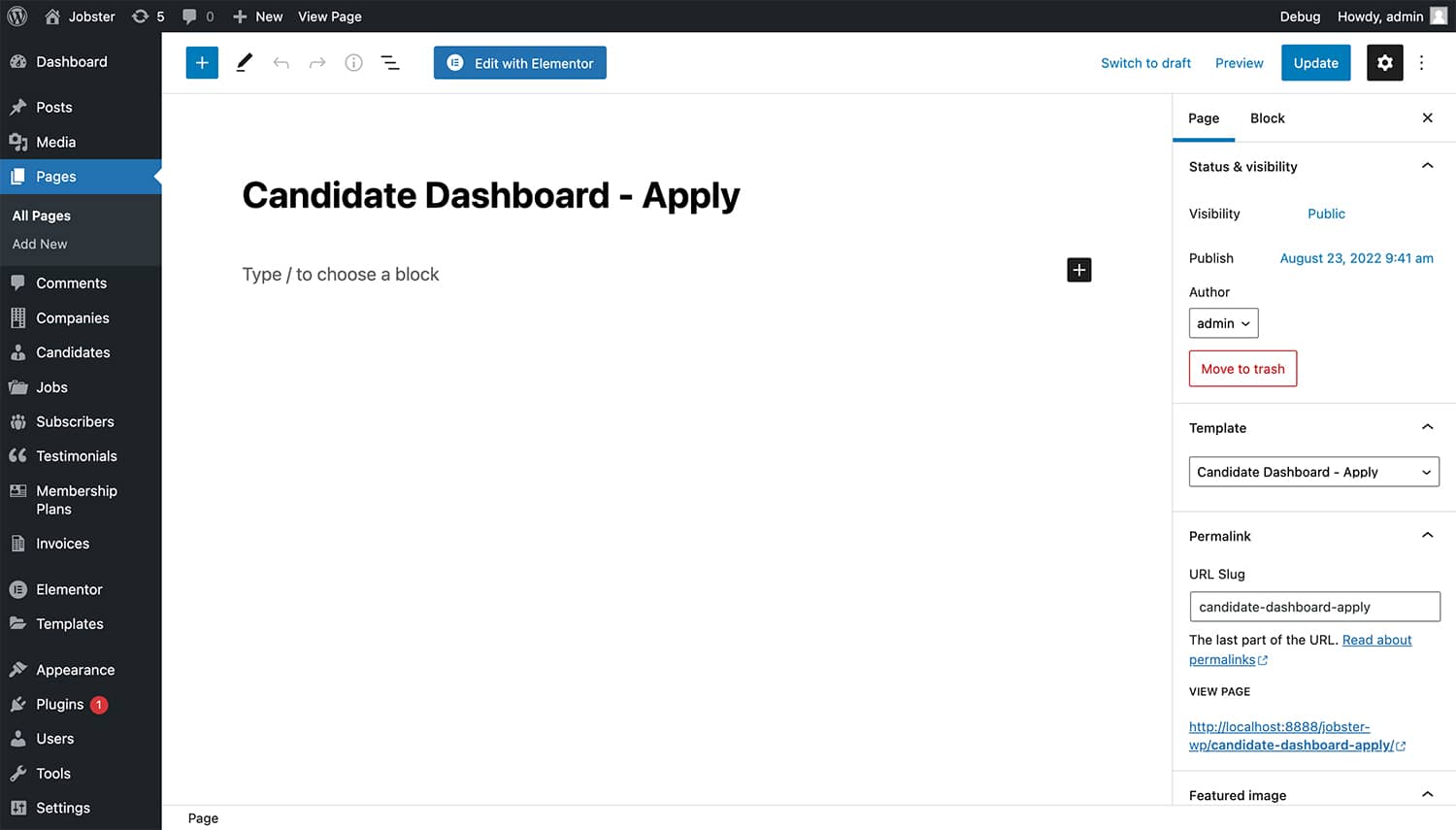 Jobster candidate dashboard apply page template