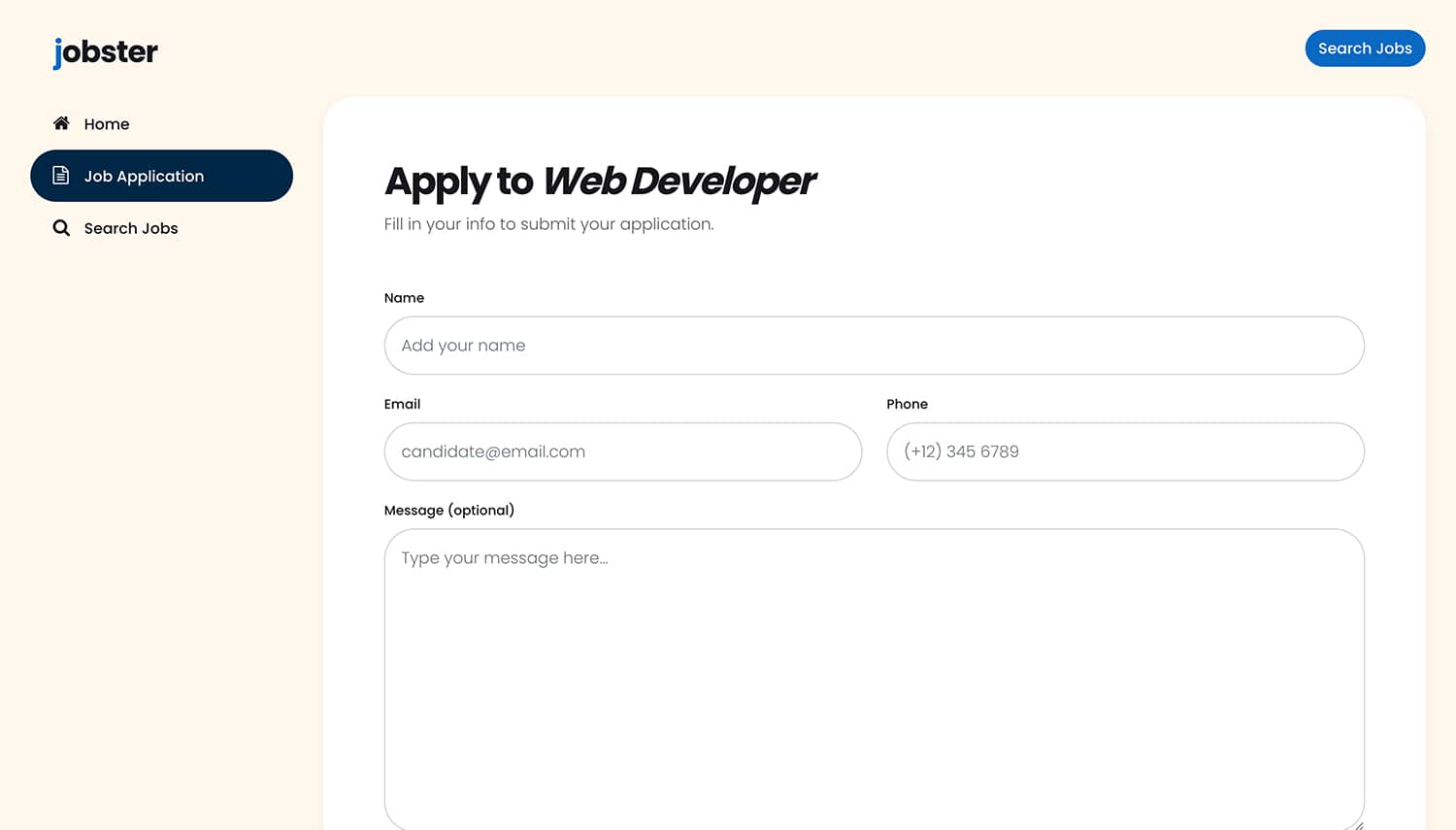 Jobster candidate dashboard apply page front-end