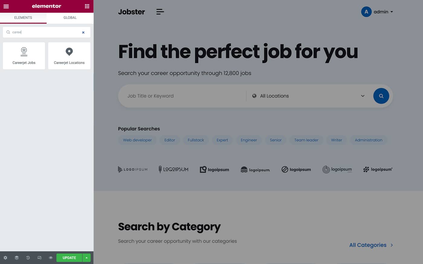 Jobster theme Careerjet Elementor widgets