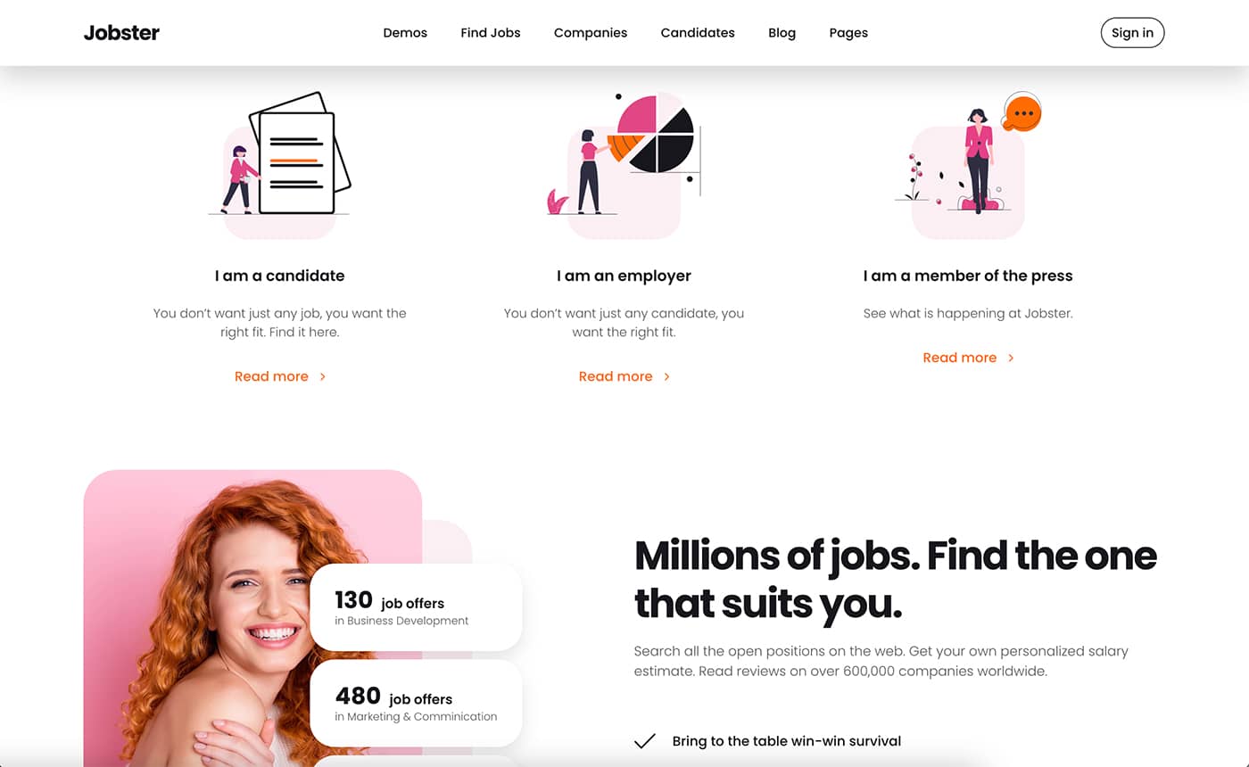 Jobster full width page front-end