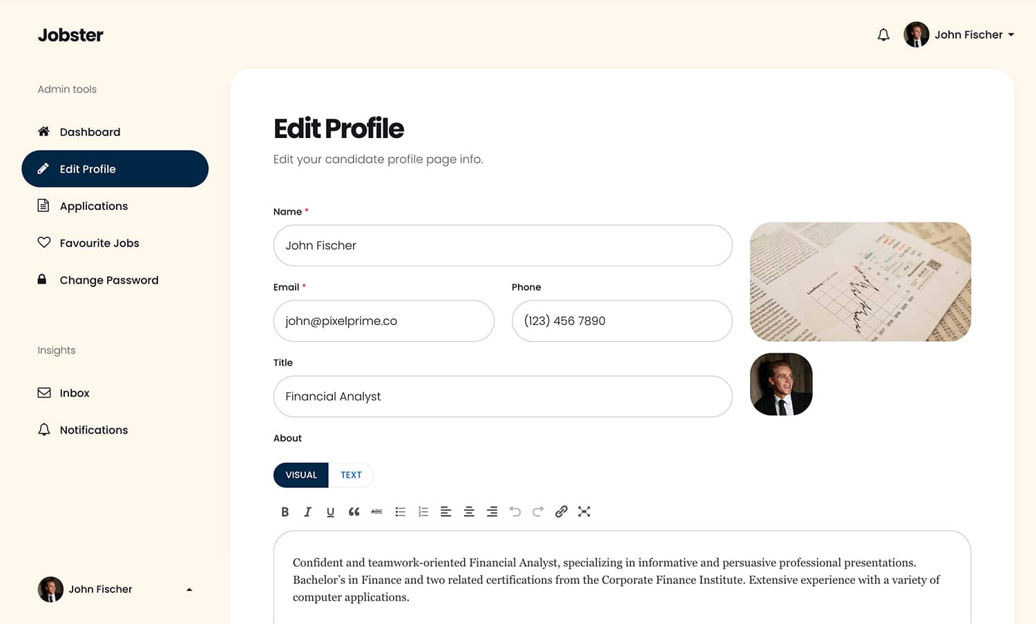 Candidate dashboard - edit profile