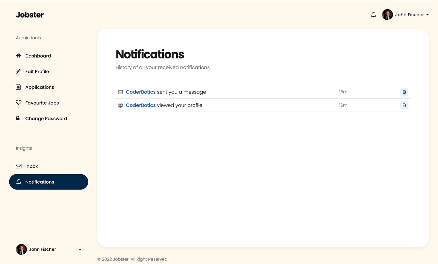 Candidate dashboard - notifications