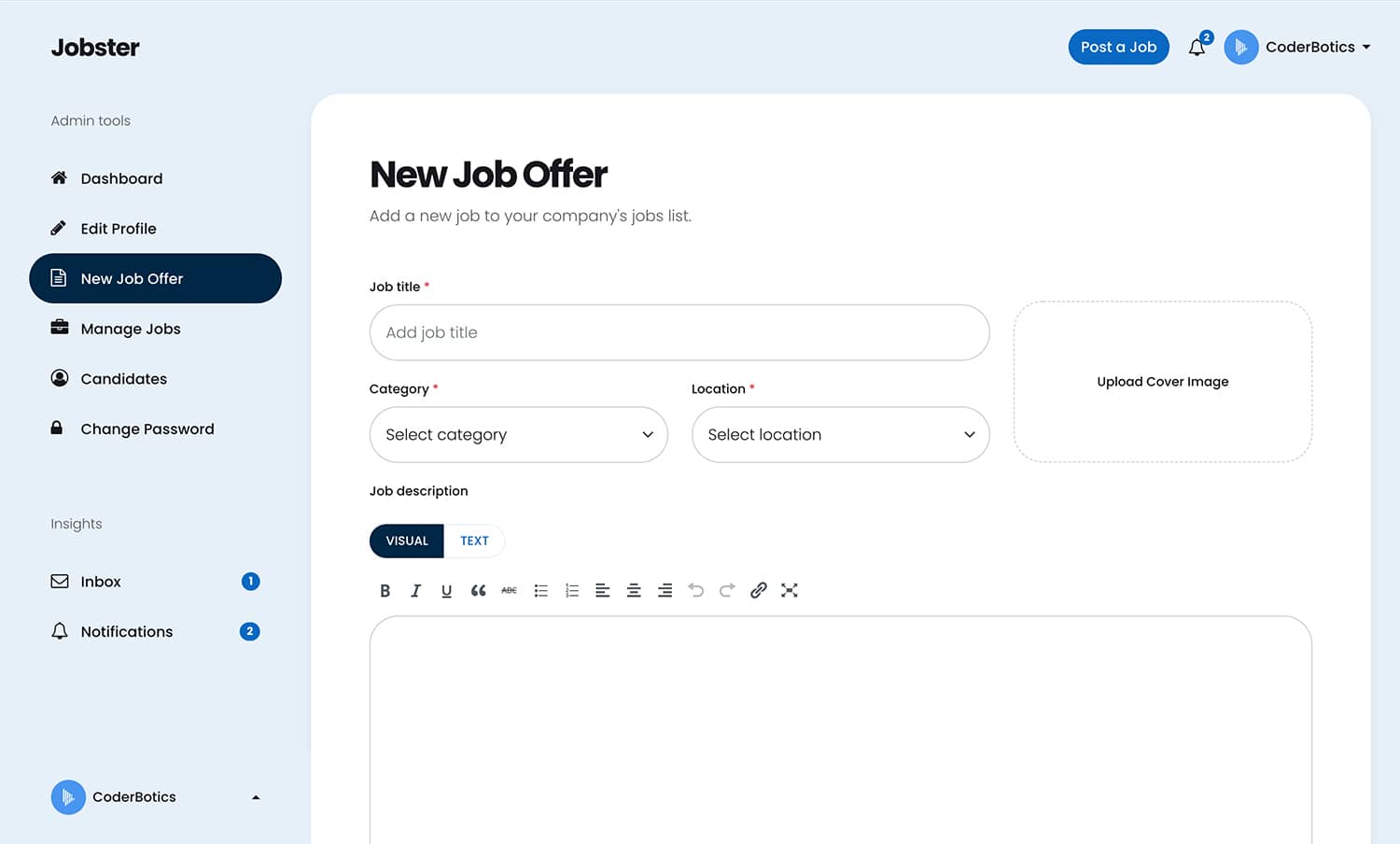 Company dashboard - new job offer