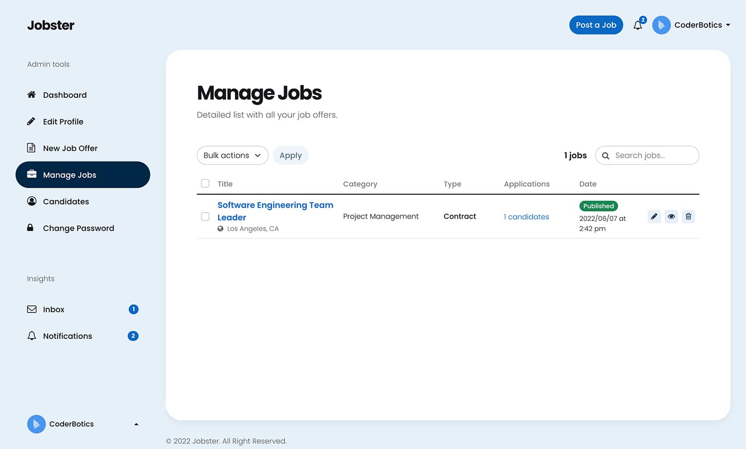 Company dashboard - manage jobs